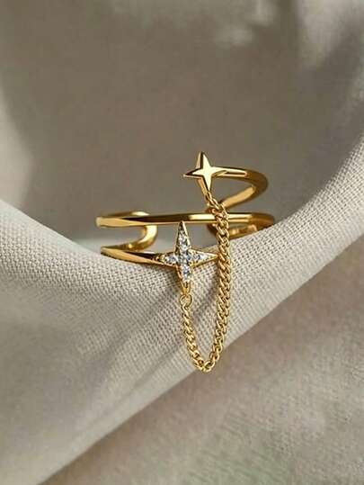 1 pièce Bague à double couche avec motif de traversée de météore, design mode unique, ambiance de luxe estivale, convient pour la petite amie, la meilleure amie, la Saint-Valentin, la Fête des Mères, port quotidien