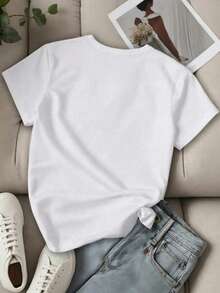 Women's Basic T-Shirts, Commemorative T-Shirt, New Season Products, Fun T-Shirts, Plus Size Minimalist T-Shirts, Women's Pure Cotton Casual T-Shirt, Simple And Stylish Graphic Print, Crew Neck, Short Sleeve, Summer Urban Style, A Surprise Gift For Family And Friends. ODKO - 白色 - 查看 2