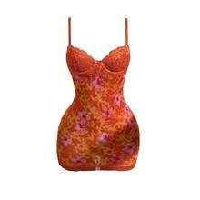 Vestido Casual Encaje Sensual Nuevo, Cintura Marcada Estampado Retro Espalda Descubierta - Naranja - Ver 7