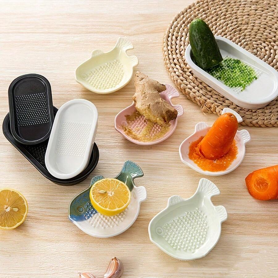 1pc Ceramic Grinding Mortar, Suitable For Grinding Ginger, Garlic, Cheese And Vegetables, Manual Kitchen Tool, Available In Fish Shape And Rectangular Mortar, Compact And Easy To Clean, Suitable For Home And Outdoor Use - Multicolor - View 1