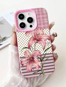 1pc Fashionable Personalized Pink Lily, Polka Dot, Striped, Plaid Pattern Liquid Silicone Shockproof Anti-Fingerprint Phone Case, Compatible With IPhone 17/16/16Pro/16Plus/15/15ProMax/15Pro/11/12/13/14ProMax/11Pro/11ProMax/12Pro/12ProMax/13Pro/13ProMax/14Pro/14ProMax, Elegant Soft Cover - Multicolor - View 3