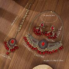 Bộ trang sức mạ vàng - Dây chuyền choker + Hoa tai + Trâm cài tóc Maang Tikka đính hạt trắng, hoàn hảo cho đám cưới và tiệc tùng. - Hạt cánh - Xem 4
