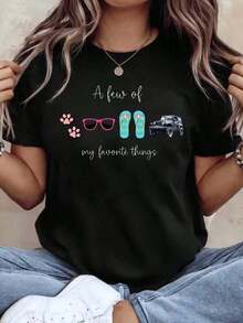 Fashion Printed T-Shirts For Women, Oversized Streetwear Tops, Comfortable And Stylish All-Match Summer Tees1 Oversized Printed T-Shirt JEEPS, For Outdoor Activities And Casual Wear, 180g Soft Cotton - 黑色 - 查看 1
