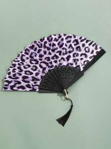 1pc Sexy Leopard Print Folding Hand Fan - Suitable For Raves, EDM, Music Festivals, Parties, Dancing, Performances, Decorations, Disco Parties, Beach, Gifts - Leopard - View 10