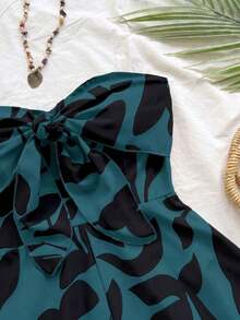 Women's Summer Jumpsuit With A Watercolor Silhouette Print, Suitable For Vacations, Cruises, Carnivals, And Resorts. Features A Front Knot And Open Back, A Loose Fit, And Is Perfect For Parties, Dates, Valentine's Day, And Layering. - 藍色的 - 查看 5