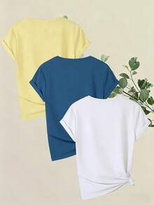 Women's T-Shirts, Women's T-Shirts, 1 Piece Set, Women's Short Sleeve T-Shirts, Short Sleeve T-Shirts With Round Neck And "Beach Please" Print, Casual Style For Spring And Summer Beach Vacation, Women's T-Shirt. - 1件白色隨機圖案 - 查看 2