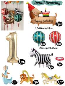Matte Cake Sausage Dog Zebra Carnival Decor Set, Light Gold Number 0-9 Foil Balloons, Small Circus Lion, Carousel, Sea Lion Foil Balloon, Suitable For Circus Themed Birthday Party, Party Decorations, Holiday Decorations, Circus Event Decor, 1st Birthday Background, Photography Props, Decorative Items - Carnival Dog - View 19