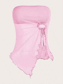 Top Sin Tirantes De Mujer Con Dobladillo Asimétrico - Rosa Pálido - Ver 6