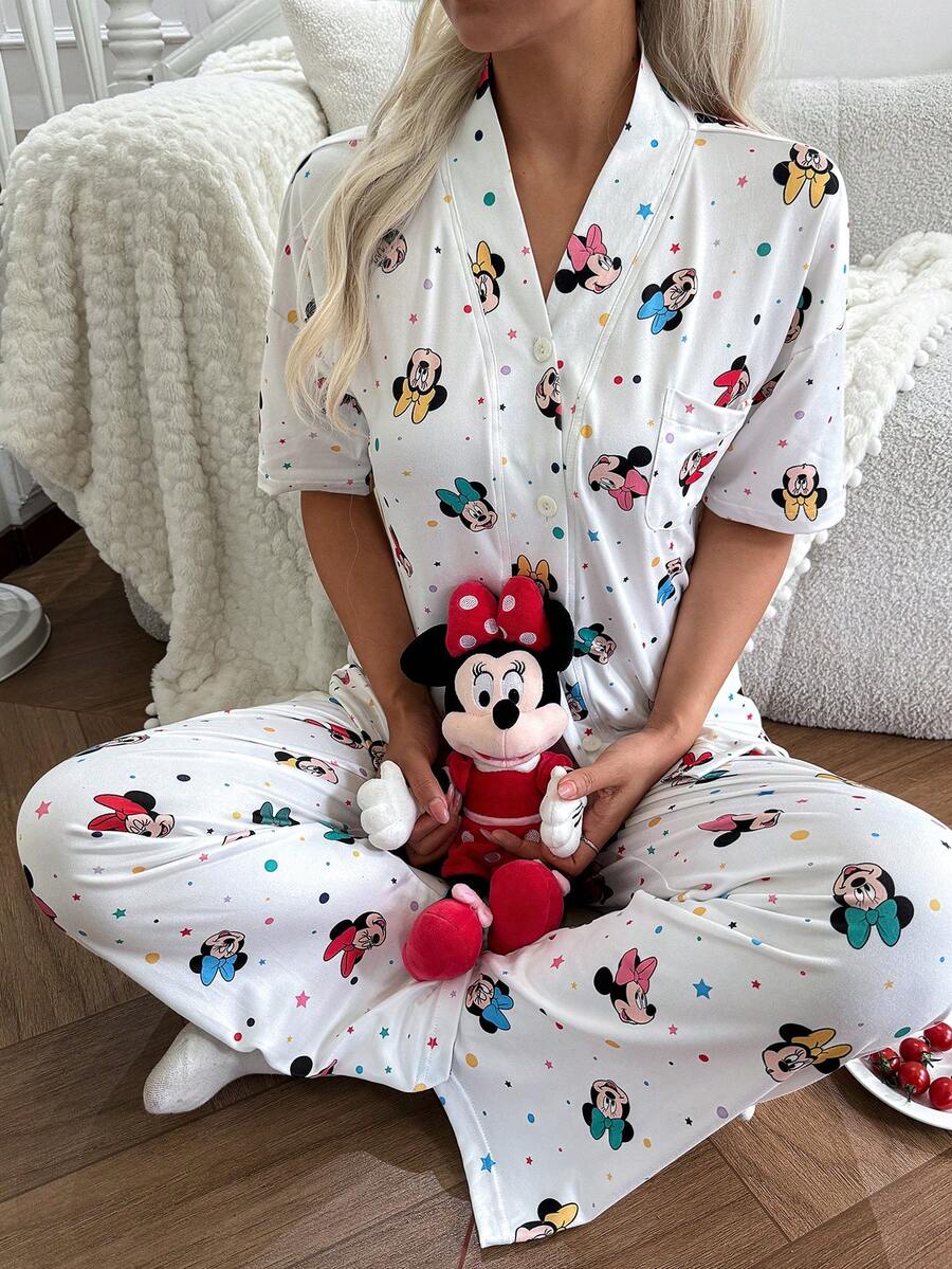 Comfortable Disney Cartoon Print Top And Pants Pajama Set - Multicolor - View 1
