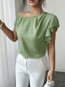 Blusa con hombros descubiertos asimétrica/con volantes + hombros descubiertos, de moda, elegante y sexy - verde menta - Ver 4