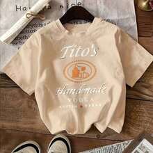 Tito's Handmade Vodka Logo T - Shirt For Fans, White Text With Orange Emblem, Austin Texas Star Design, Black Casual Crew Neck T - Shirt, Soft Breathable Summer Tee For Men Women FansValentine Gift, Valentine Days,Going Out Tops,Vintage,Summer Outfits For Women,T-ShirtWomen's Summer Clothing, Suitable For Graduation Ceremonies And Soccer Games,4th Of July Outfit Women - 杏色 - 查看 12