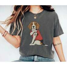 Beagle T-Shirt With Tattooed Dog Illustration, "Love" Graphic Tee For Pet Owners, Unique Retro Clothing For Animal Lovers. - 多色 2 - 查看 1