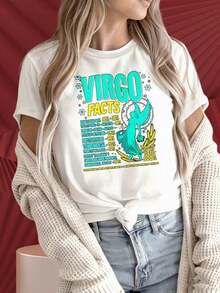 Women's Round Neck Short Sleeve T-Shirt With A Print Of The Virgo Zodiac Sign. Graphic T-Shirt With Astral Personality Traits And Humor. Fun Print Clothing, Suitable For Christmas Parties, Sports Activities, Holiday Parties, Outings And Other Festive Gifts (220g). - 白色的 - 查看 4
