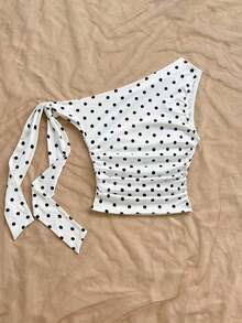 para mujeres que salen a la playa en verano, vacaciones, parte superior de mujer de color amarillo claro con hombros asimétricos, tirantes de lazo, fluida y ajustada, adecuada para fiestas, vacaciones, festivales de música, estilo bohemi - Blanco y Negro 2 - Ver 2