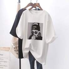 Camiseta con estampado de camisa casual para mujer, manga corta y cuello redondo, moda urbana local de primavera/verano camiseta unisex. DVHB - Blanco de 1666 - Ver 4