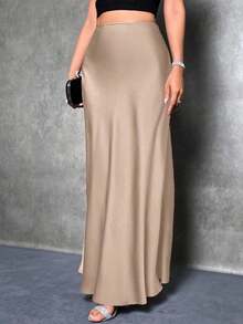 Falda de satén con dobladillo de sirena para PETITE, falda negra elegante para uso diario - Albaricoque - Ver 6