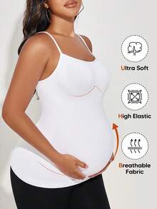 Maternity Comfort Slim Fit Adjustable Spaghetti Straps Maternity Camisoles - White - View 5