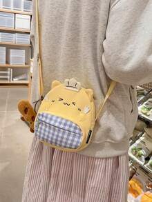 Bolso bandolera de gato chef lindo, pequeño bolso de cuadros color mantequilla de estilo femenino, mochila mini con dije de pan - Multicolor - Ver 4