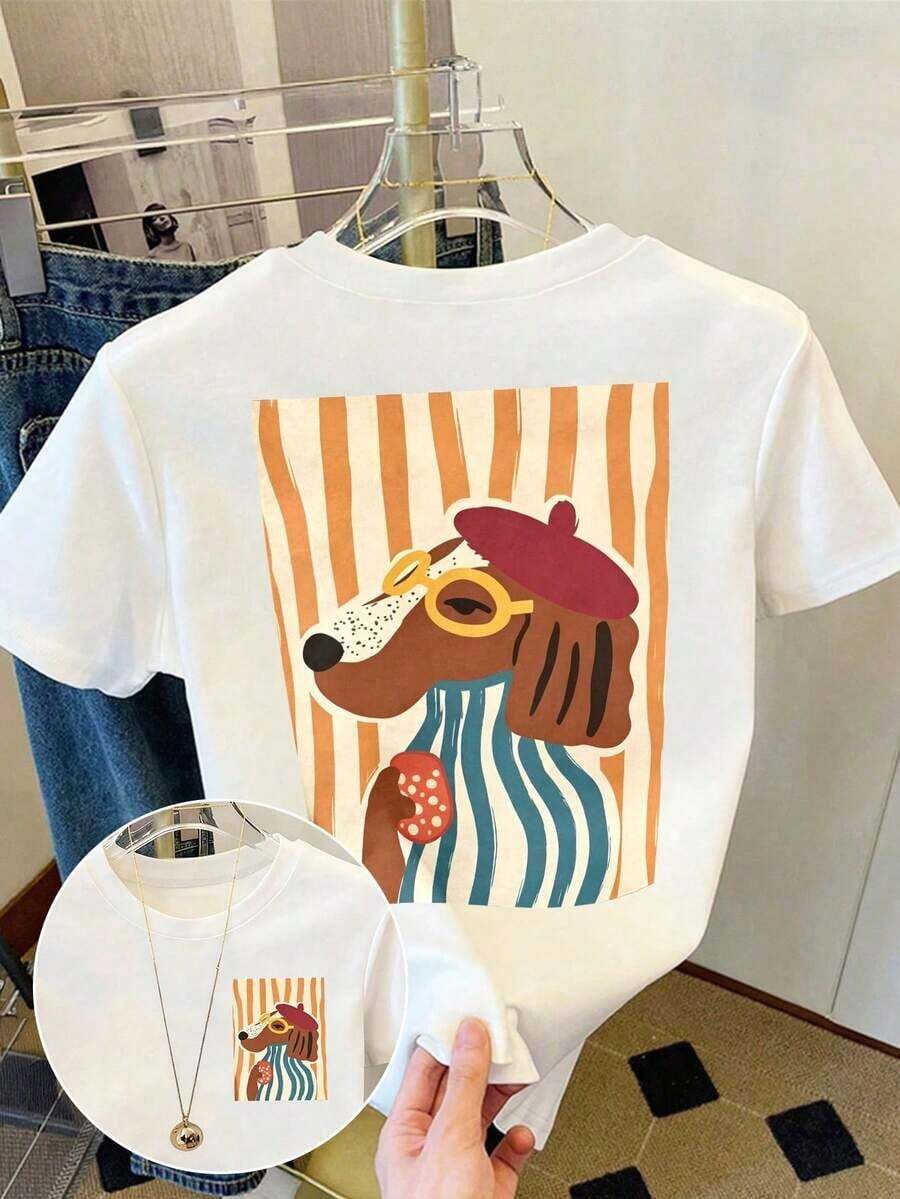 Camiseta de mujer, camiseta de manga corta con gráfico de estilo casual de calle, top de verano lindo100% Cotton - Blanco 12 - Ver 1