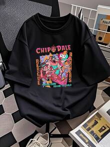 Ilustración colorida de personajes animados colaborando con energía y alegría mientras salvan el mundo transmitiendo trabajo en equipo amistad y optimismo camiseta de mujer  cómoda casual diaria - Negro - Ver 2