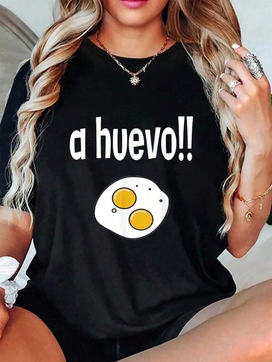 Oh, maldita sea. Camiseta con Frase Mexicana Divertida 'Of Course', Ropa de Verano para Mujer, Camiseta 100% Algodón, Blusas de Verano para Mujer - Negro - Ver 1