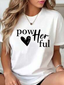 Camiseta Blanca para Mujer con Estampado Frontal de Corazón y Texto Inspirador, Perfecta para Salidas Casuales y Ocasiones de Ocio. - Blanco - Ver 12
