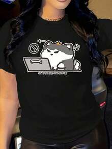ropa de mujer  ¡Camisetas divertidas japonesas para mujer, imposibles de tocar! Camiseta con Estampado Gráfico - Diseño Adorable de Horton Petition - Camiseta Casual Suave para Uso Diario - Lavable a Máquina, Top para Mujer para Todas las Temporadas, Camiseta de Corte Holgado, Camiseta con Estampado de Dibujos Animados, Tela Cómoda, Camiseta de Corte Holgado, Moda Femenina, camisas de mujer - Negro - Ver 1