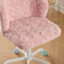 Girls' Faux Rabbit Fur Office Chair, Swivel Vanity Chair, Cute And Fluffy, Adjustable, With Quiet And Colorful Casters, Soft Padded Office Chair For Bedroom, Office And Dorm Room, Cream, Beige - 粉色 - 查看 9