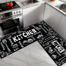 1pc Kitchen Mat With Cooking Pattern, Non-Slip Floor Rug For Home Gathering, Party Decoration, Kitchen, Hallway, Bathroom, Laundry Room, Quick Dry Carpet - Multicolor - View 7