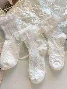 3/6双装日系动漫风袜子，夏季薄款一次性袜子，女士可爱蝴蝶结袜 - 蕾丝花边娃娃脚长袜，女士短袜，女士荷叶边中筒袜，可爱角色扮演袜（黑白），女士袜子，女士蕾丝袜，女士可爱袜子，女士荷叶边袜 - 彩色 - 查看 5