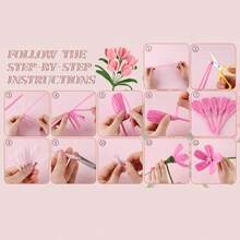 624/1024pcs Pipe Cleaner Handmade Set, Pipe Cleaner Flower Making Kit, 8 Colors Flower Making Set With Fuzzy Stems, Floral Wire, Gardening Tape, Stamens, Pearls, Instruction Manual And Ribbons - Multicolor - View 12