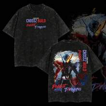 InvincibleLife4U Retro Kamen Rider Crossz Build Rabbit Dragon Oversize T-Shirt, 100% Premium Cotton, Relaxed Fit, Sizes S-5XL, Classic Men's Clothing, Soft VYT0 - 黑色 - 查看 1