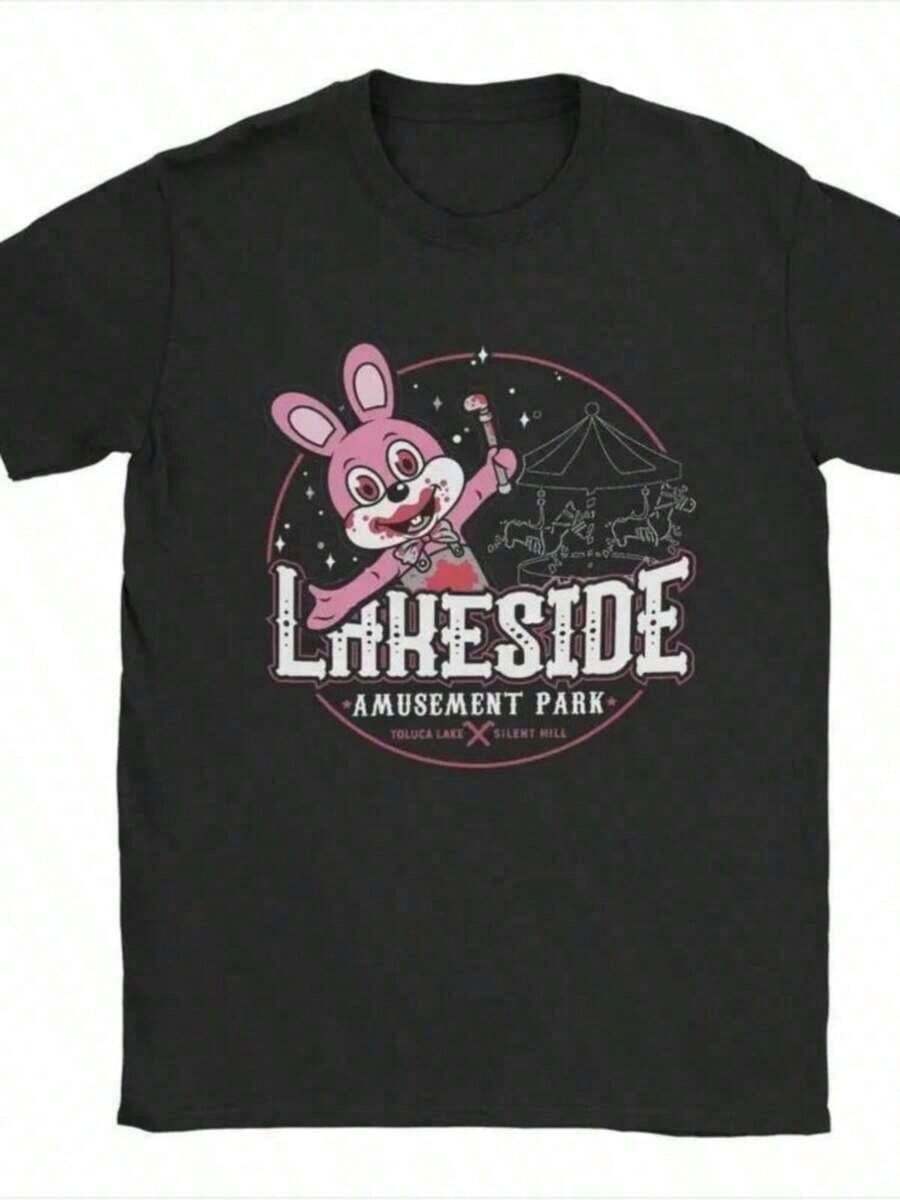 Fashion Printed T-Shirts For Women, Oversized Streetwear Tops, Comfortable And Stylish All-Match Summer Tees. Lightweight And Fashionable T-Shirts For Men And Women, High-Quality Clothing With Round Neck And Short Sleeves, With Lakeside Park Silent Hill 01336 Print, Cotton, Well-Fitting. - 黑色 - 查看 1