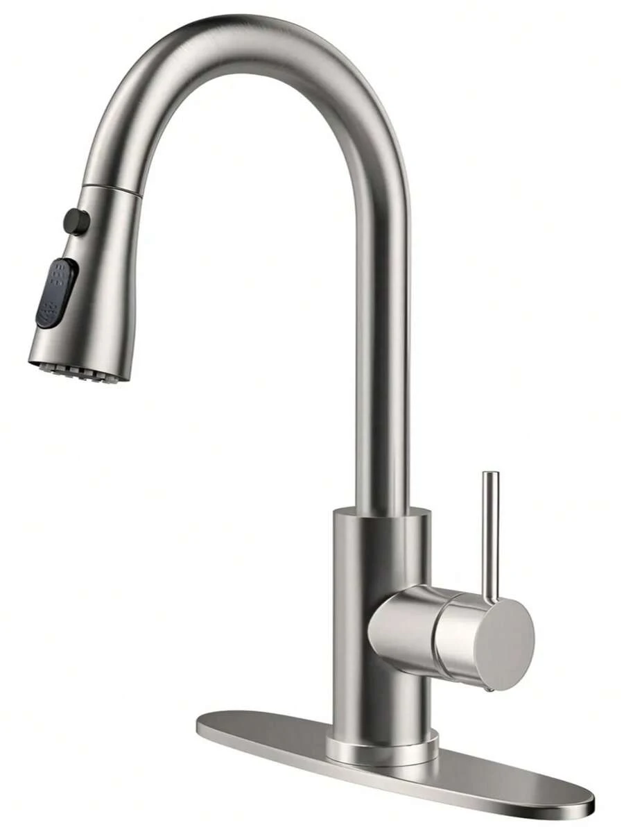 Stainless Steel Pull-Out Single Lever Kitchen Mixer Tap - Brushed Nickel - View 1