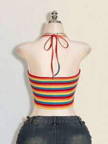 Camiseta de mujer de tirantes con cuello halter de unicolor - Multicolor - Ver 2