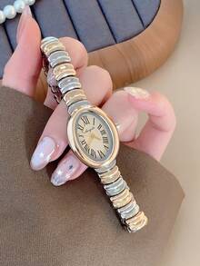 1 buah Jam Tangan Quartz Oval Emas Elegan dan Modis untuk Wanita, Cocok untuk Pemakaian Sehari-hari, Juga Hadiah yang Bagus untuk Ulang Tahun, Wisuda, dan Acara Lainnya - Perak Emas - View 3