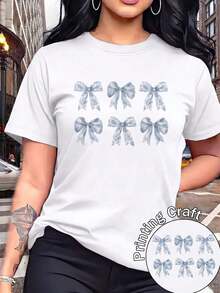 100% Cotton Short-Sleeved, Round-Neck Shirt For Ladies, With Cute Backpack Prints, Conventional Cut, Suitable For Everyday Use. - 白色 - 查看 2