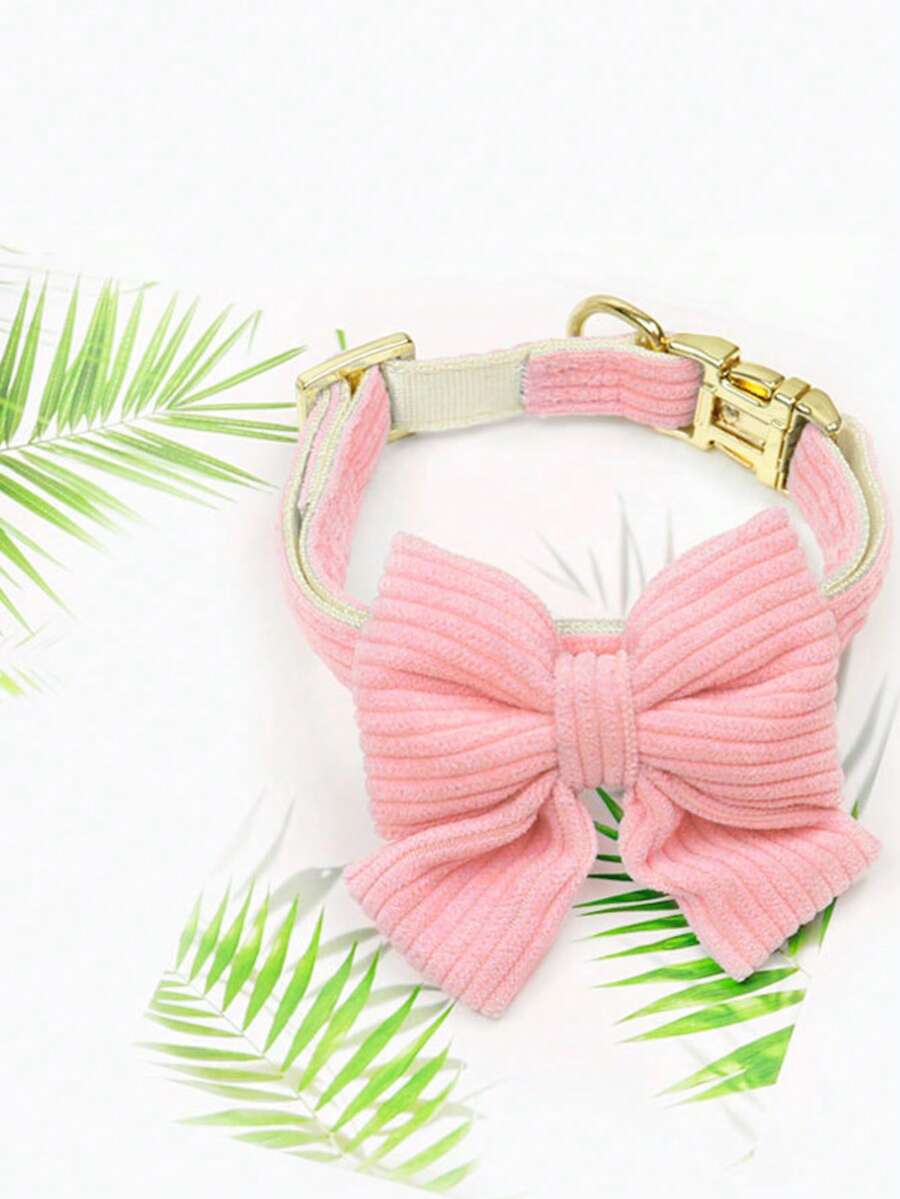 Bộ 1 vòng cổ và dây dắt chó bằng nylon có nơ, có thể điều chỉnh kích thước, dành cho chó Chihuahua, Teddy và các giống chó nhỏ và vừa. - Hồng - Xem 1