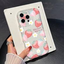 1 chiếc ốp lưng điện thoại tối giản bằng chất liệu TPU, họa tiết chữ cái, dâu tây, hoa trắng, màu kem trong suốt, chống rơi vỡ, tương thích với iPhone, Honor, v.v. - Trong sáng - Xem 6