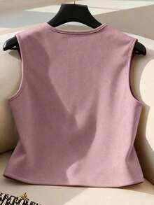 Chaqueta casual de mujer con flecos de gamuza, decoración de remaches, estilo bohemio, versátil para uso diario, vacaciones, trabajo, estilo francés elegante, sin mangas, beige, para principios de primavera/primavera y verano - Rosa vieja - Ver 2