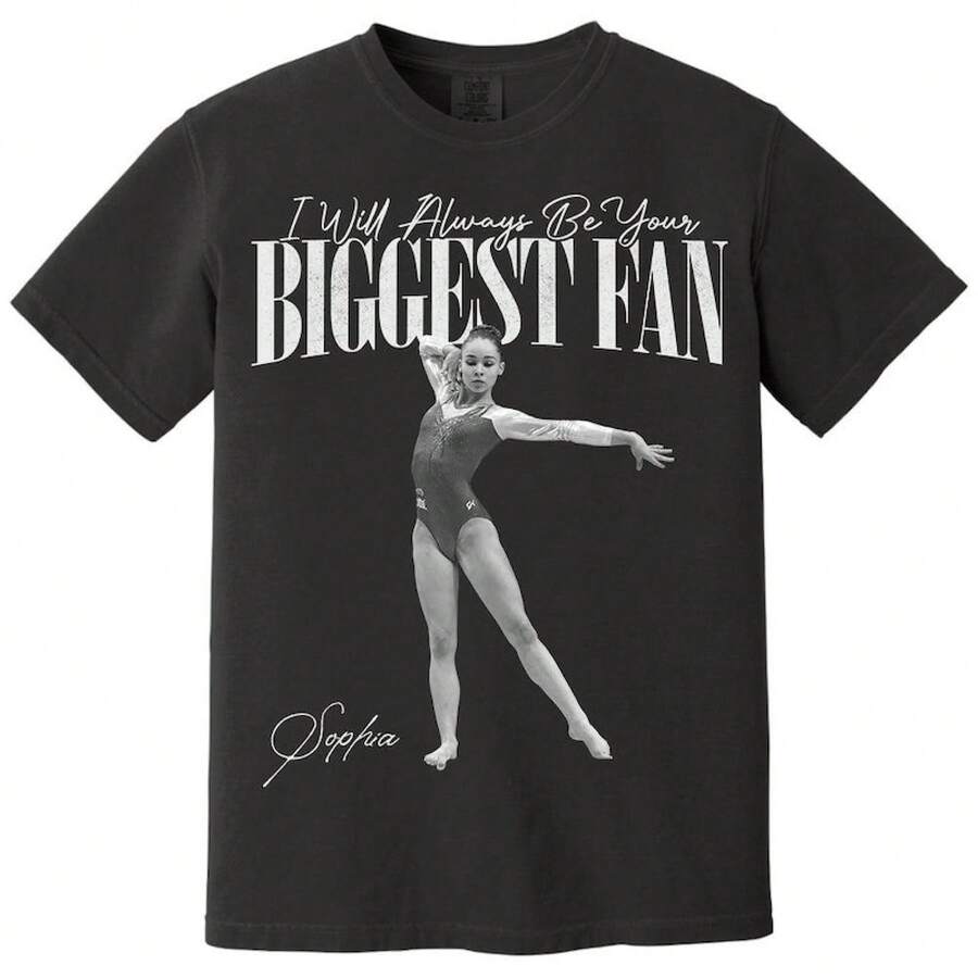Gymnast T-Shirt, "I'll Always Be Your Most Loyal Fan," A Gift For Your Supportive Parents. Women's Shirts, Women's Sweatshirts, Women's Casual Sweater Blouse, Summer Prom Dresses - 黑色 - 查看 1