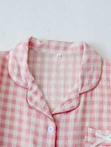 Set de 2 piezas de ropa de dormir de verano para mujer: top de manga corta y shorts, ropa casual y cómoda para el hogar y uso casual - Rosa - Ver 3