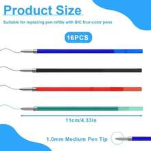 Smooth Writing Replacement Refills For BIC 4 Colours Pens Refill 16 Items, Ideal For Office, School Home Use, Long-Lasting Ink Flow, Reliable Everyday Writing Supplies(Black, Red, Green, Blue) - 預設 - 查看 2