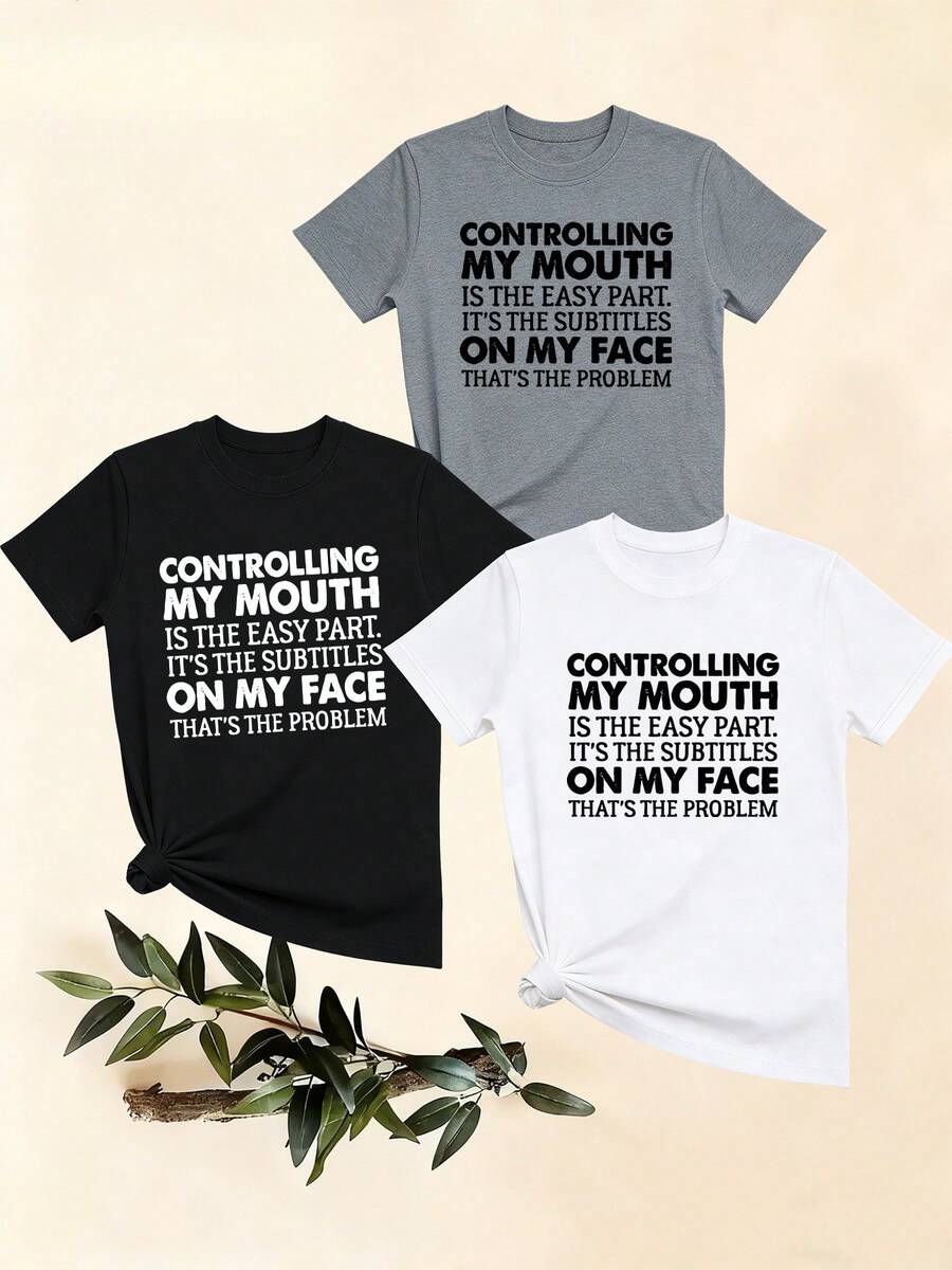 Women's T-Shirts, Women's T-Shirts, Casual Loose One-Piece T-Shirt Set With Funny Text Print, Comfortable Short Sleeve Top, Unique And Creative Daily Casual Wear. - 1件黑色隨機圖案 - 查看 1