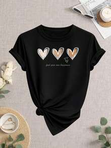 Women's T-Shirts, Women's T-Shirts, 1 Piece Heart Leopard Print Women's T-Shirt Set, Black And White T-Shirts, Soft And Comfortable, Perfect As A Gift, Suitable For Daily And Weekend Wear, Fun Gift, First Choice For Holidays. - 1件黑色隨機圖案 - 查看 2