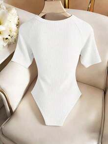 Body elegante y casual para mujer, body de manga corta y cuello redondo para uso diario - Blanco - Ver 2