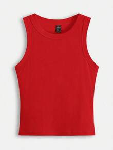 Camiseta de tirantes casual y versátil con cuello redondo y rayas para mujer - Rojo - Ver 6