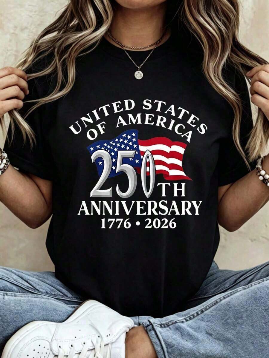 1 Patriotic Goose T-Shirt, Memorial Day T-Shirt, Funny Goose T-Shirt, American Flag T-Shirt, 4th Of July Gifts, Red, White And Blue, 180g, 100% Cotton. - Black 1 - 查看 1