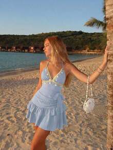 MOD Collar con colgante de concha, vestido casual mini para el verano - Negro - Ver 7