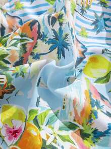 Swim Mod Conjunto de bikini de dos piezas con estampado de frutas y verduras en todo el diseño, con escote halter y lazos, para vacaciones de verano - Multicolor 2 - Ver 3